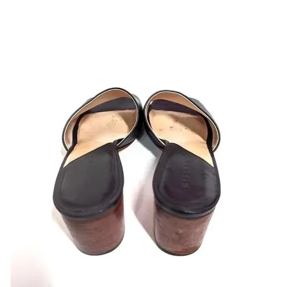 Nisolo Elizabeth Black Leather Slides Block Heel Sandals Open Toe 9.5 Preowned - Picture 5 of 13